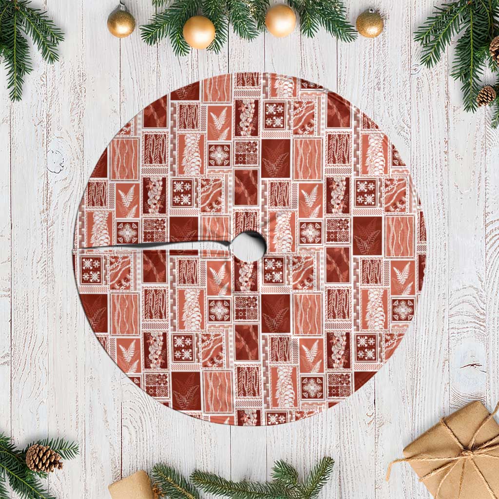 Vintage Aloha Block Quilt Tree Skirt Red Inspired Lei Motifs LT9 Casual Red - Polynesian Pride