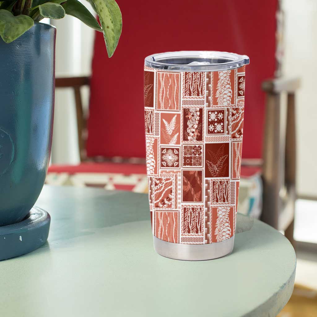 Vintage Aloha Block Quilt Tumbler Cup Red Inspired Lei Motifs LT9 - Polynesian Pride