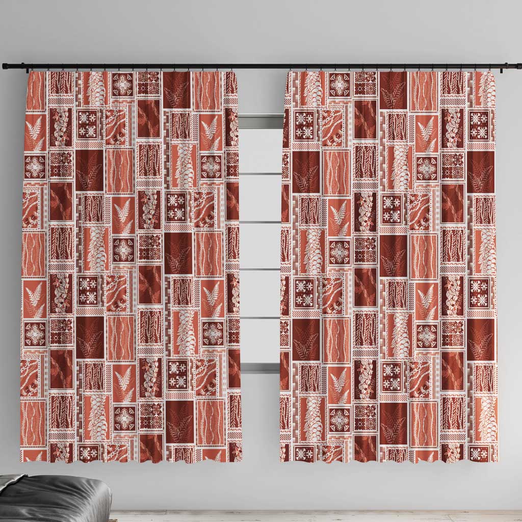 Vintage Aloha Block Quilt Window Curtain Red Inspired Lei Motifs LT9 With Hooks Red - Polynesian Pride