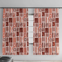 Vintage Aloha Block Quilt Window Curtain Red Inspired Lei Motifs LT9 With Hooks Red - Polynesian Pride