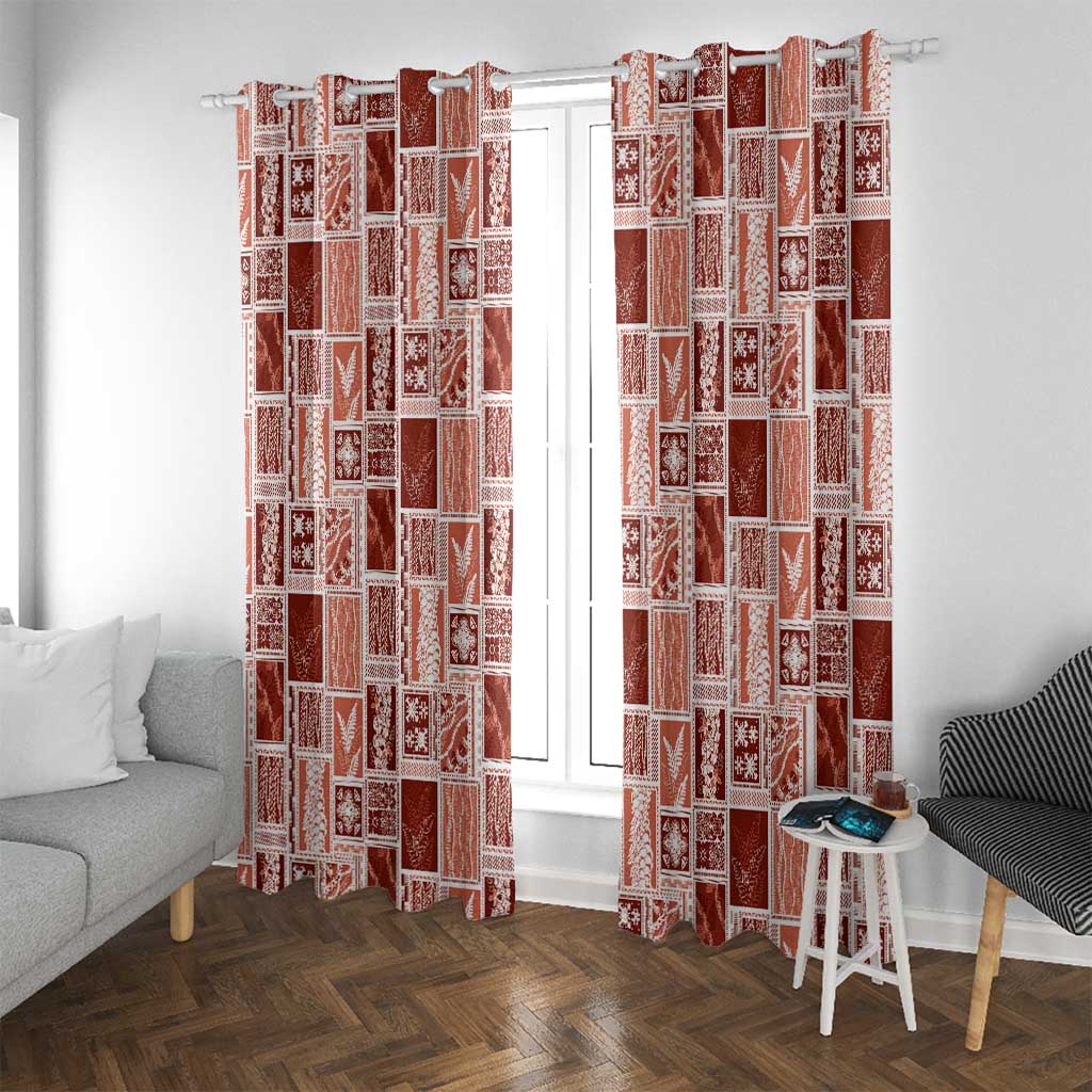 Vintage Aloha Block Quilt Window Curtain Red Inspired Lei Motifs LT9 With Grommets Red - Polynesian Pride
