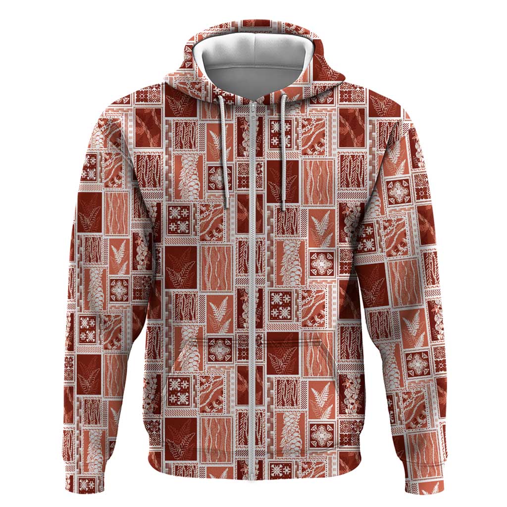 Vintage Aloha Block Quilt Zip Hoodie Red Inspired Lei Motifs LT9 Zip Hoodie Red - Polynesian Pride