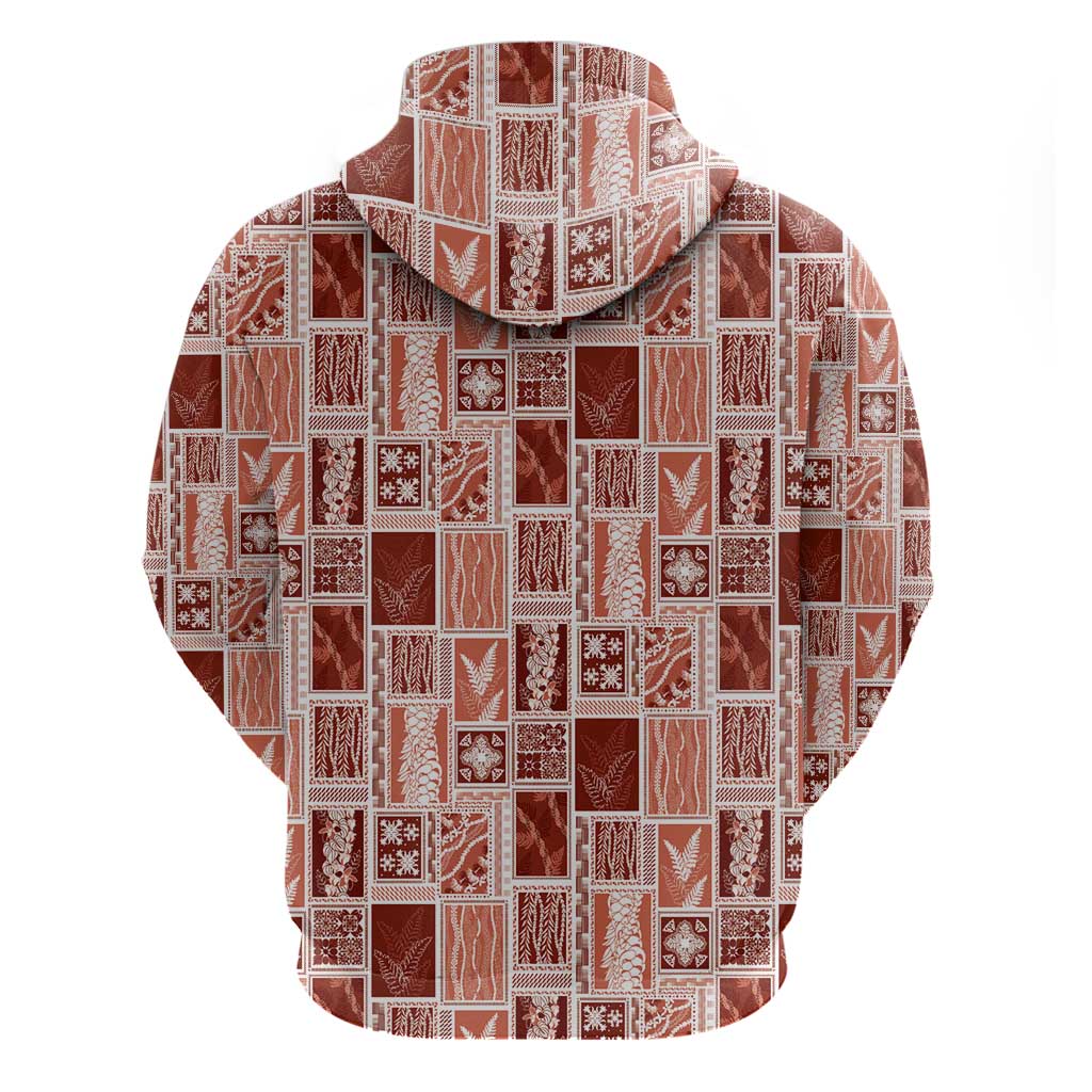 Vintage Aloha Block Quilt Zip Hoodie Red Inspired Lei Motifs LT9 - Polynesian Pride