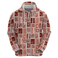 Vintage Aloha Block Quilt Zip Hoodie Red Inspired Lei Motifs LT9 - Polynesian Pride