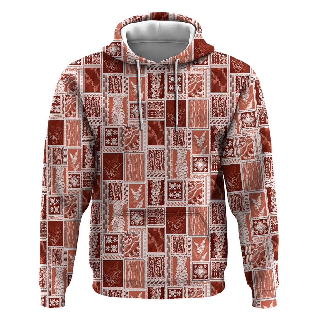 Vintage Aloha Block Quilt Zip Hoodie Red Inspired Lei Motifs LT9 Pullover Hoodie Red - Polynesian Pride