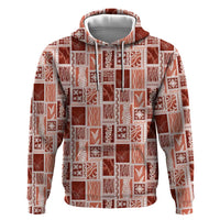 Vintage Aloha Block Quilt Zip Hoodie Red Inspired Lei Motifs LT9 Pullover Hoodie Red - Polynesian Pride
