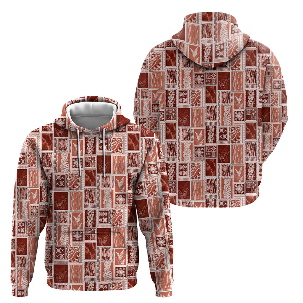 Vintage Aloha Block Quilt Zip Hoodie Red Inspired Lei Motifs LT9 - Polynesian Pride