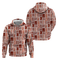 Vintage Aloha Block Quilt Zip Hoodie Red Inspired Lei Motifs LT9 - Polynesian Pride