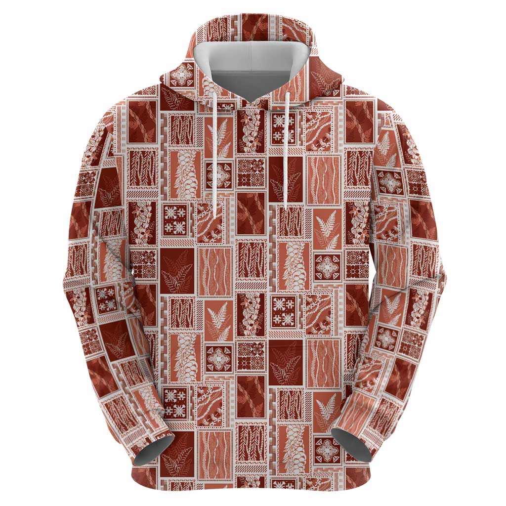 Vintage Aloha Block Quilt Zip Hoodie Red Inspired Lei Motifs LT9 - Polynesian Pride