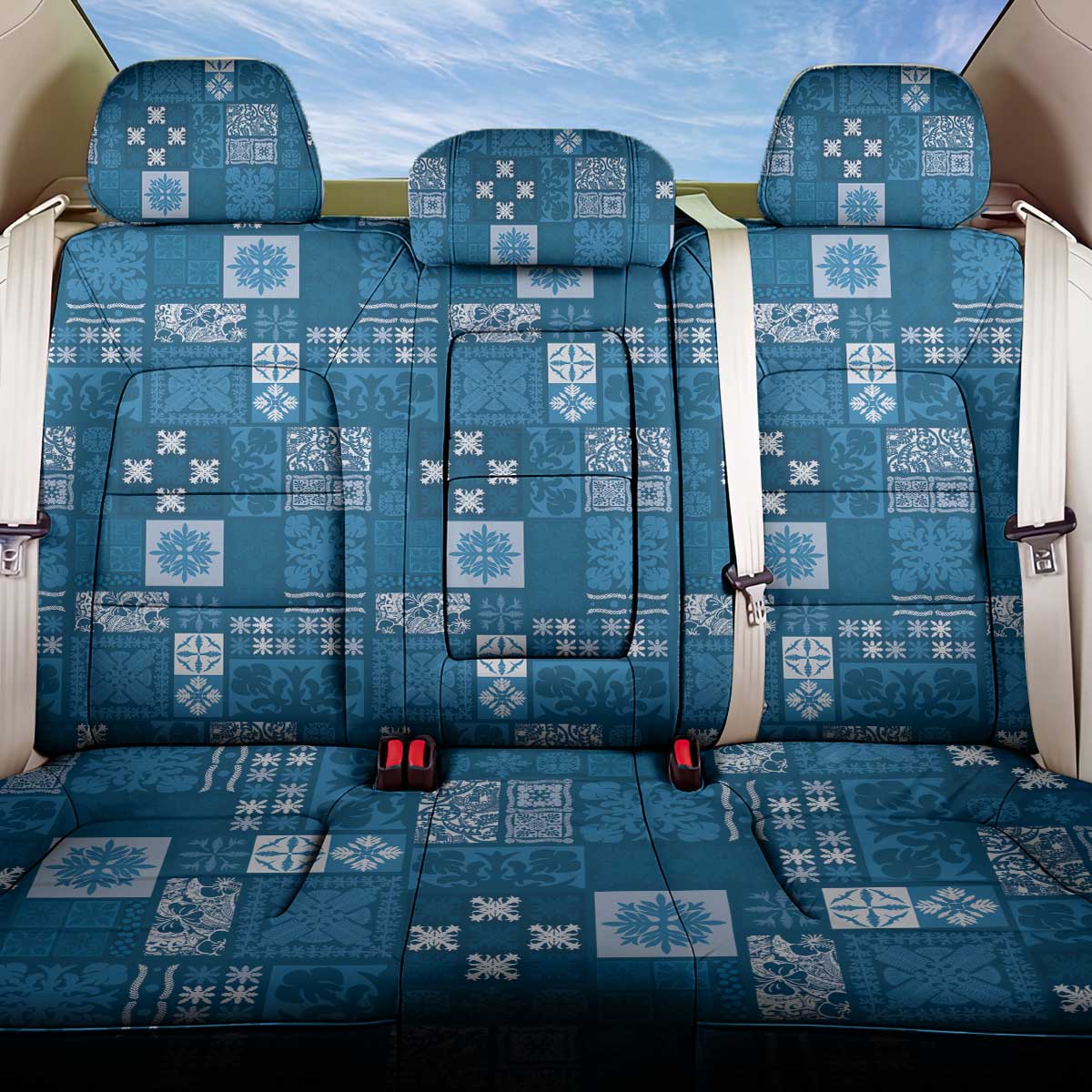 Vintage Hawaiian Quilting Patterns Back Car Seat Cover Blue Style Tribal Fabric Patchwork LT9 One Size Blue - Polynesian Pride