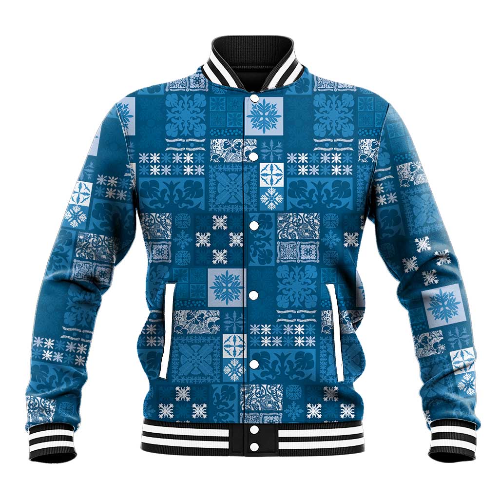 Vintage Hawaiian Quilting Patterns Baseball Jacket Blue Style Tribal Fabric Patchwork LT9 Unisex Blue - Polynesian Pride