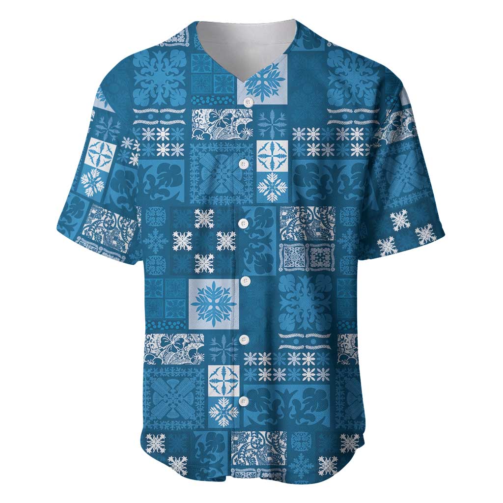 Vintage Hawaiian Quilting Patterns Baseball Jersey Blue Style Tribal Fabric Patchwork LT9 Blue - Polynesian Pride