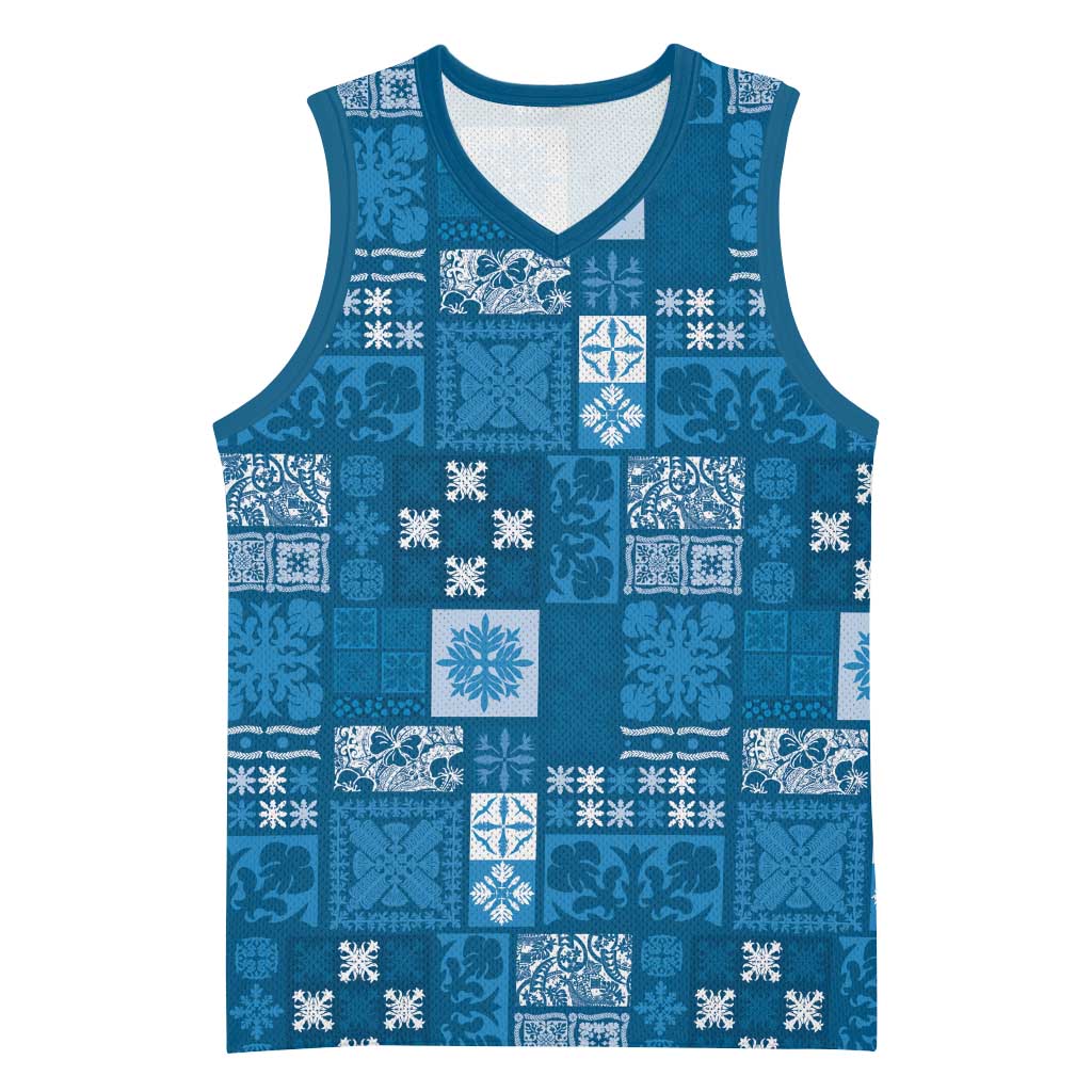 Vintage Hawaiian Quilting Patterns Basketball Jersey Blue Style Tribal Fabric Patchwork LT9 Unisex Blue - Polynesian Pride