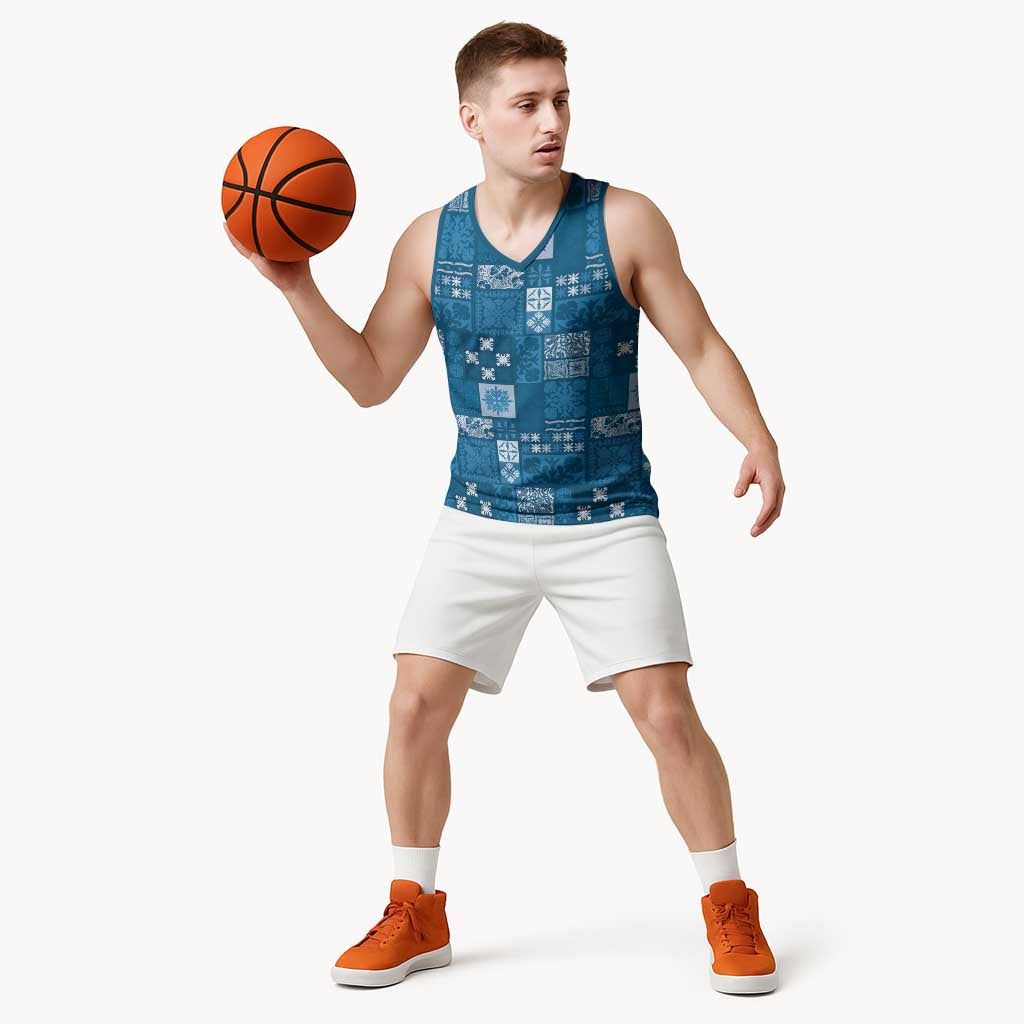 Vintage Hawaiian Quilting Patterns Basketball Jersey Blue Style Tribal Fabric Patchwork LT9 - Polynesian Pride