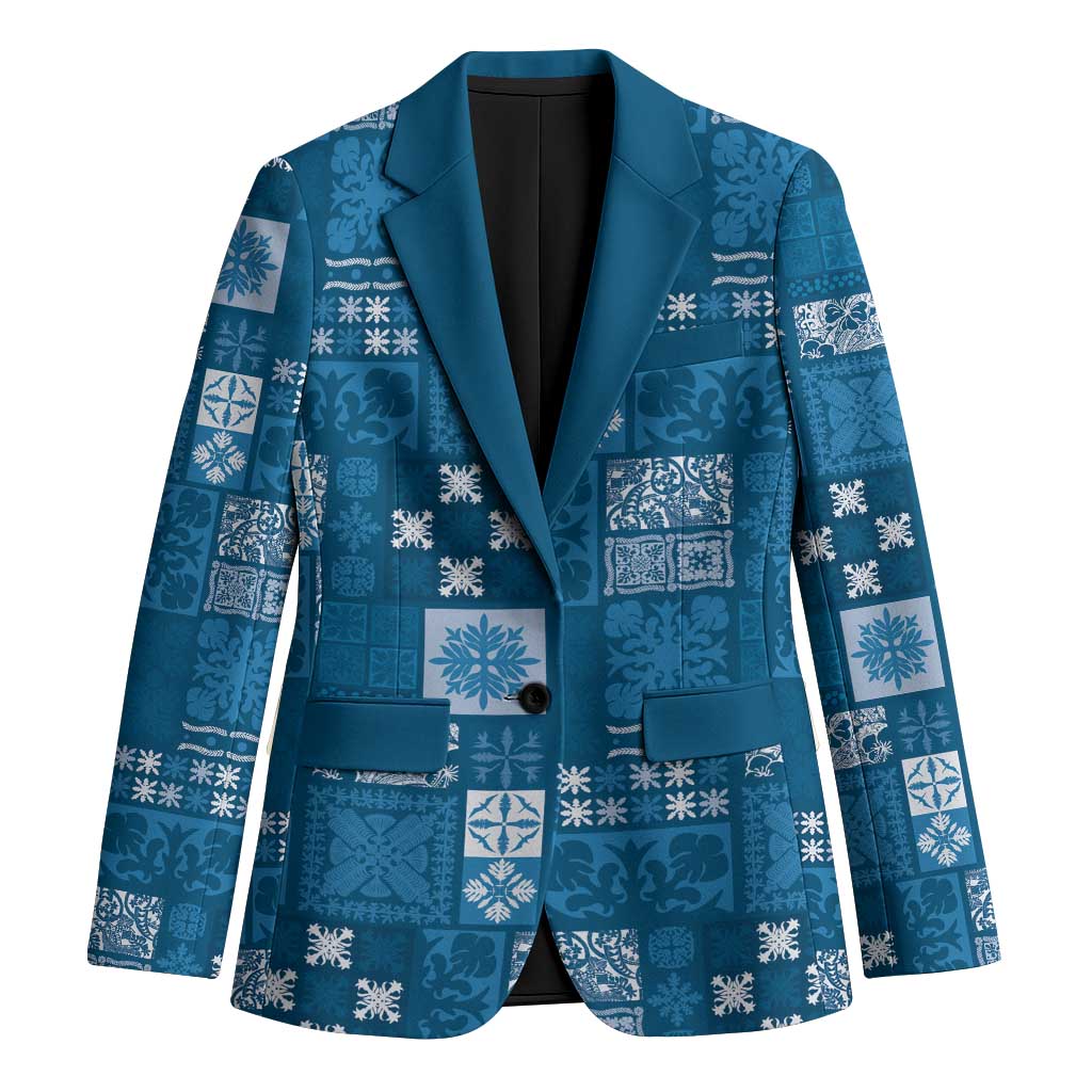 Vintage Hawaiian Quilting Patterns Blazer Blue Style Tribal Fabric Patchwork LT9 Unisex Blue - Polynesian Pride