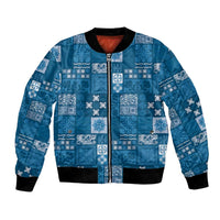 Vintage Hawaiian Quilting Patterns Bomber Jacket Blue Style Tribal Fabric Patchwork LT9 Unisex Blue - Polynesian Pride