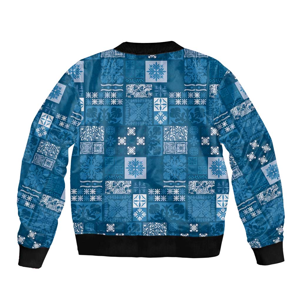 Vintage Hawaiian Quilting Patterns Bomber Jacket Blue Style Tribal Fabric Patchwork LT9 - Polynesian Pride