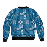 Vintage Hawaiian Quilting Patterns Bomber Jacket Blue Style Tribal Fabric Patchwork LT9 - Polynesian Pride