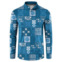 Vintage Hawaiian Quilting Patterns Button Sweatshirt Blue Style Tribal Fabric Patchwork LT9 Blue - Polynesian Pride