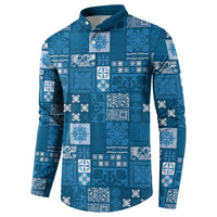 Vintage Hawaiian Quilting Patterns Button Sweatshirt Blue Style Tribal Fabric Patchwork LT9 - Polynesian Pride