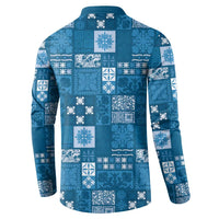 Vintage Hawaiian Quilting Patterns Button Sweatshirt Blue Style Tribal Fabric Patchwork LT9 - Polynesian Pride