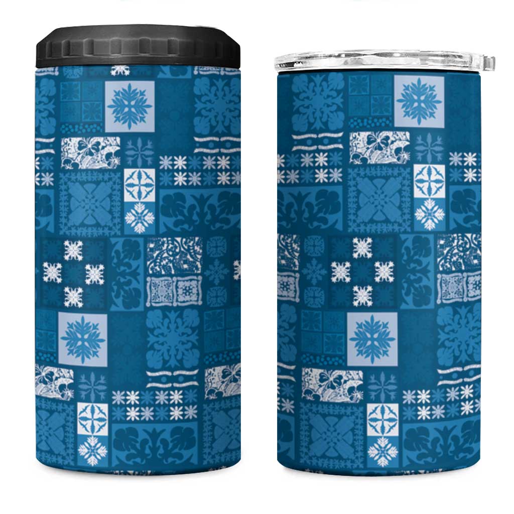Vintage Hawaiian Quilting Patterns 4 in 1 Can Cooler Tumbler Blue Style Tribal Fabric Patchwork LT9 One Size: 16 oz Blue - Polynesian Pride