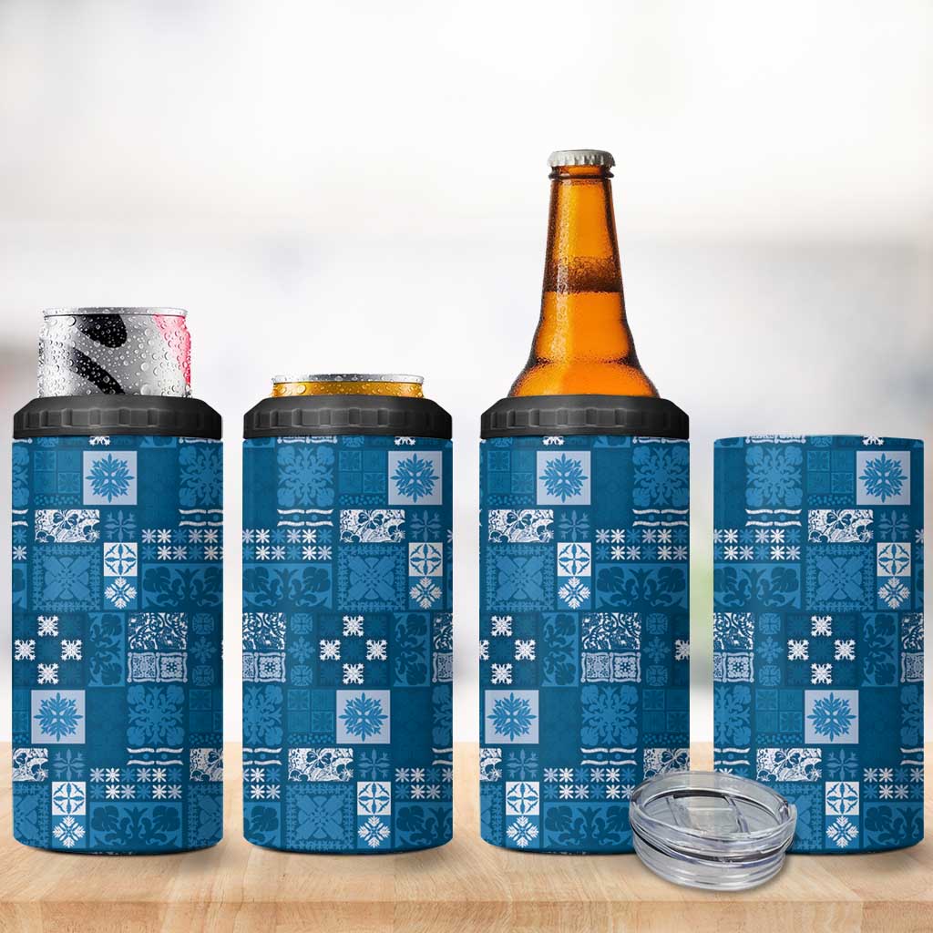 Vintage Hawaiian Quilting Patterns 4 in 1 Can Cooler Tumbler Blue Style Tribal Fabric Patchwork LT9 - Polynesian Pride