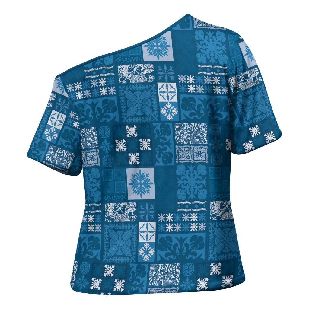Vintage Hawaiian Quilting Patterns Cross Shoulder Shirt Blue Style Tribal Fabric Patchwork LT9 - Polynesian Pride