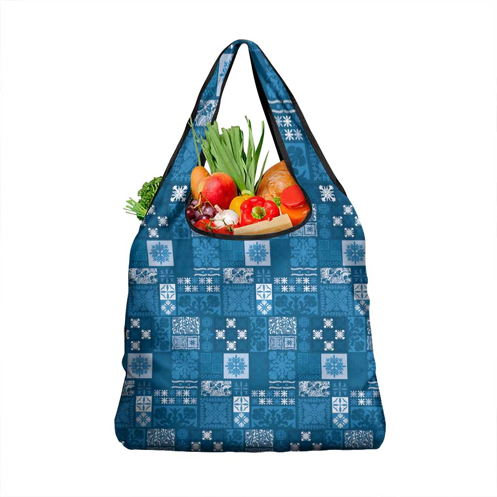 Vintage Hawaiian Quilting Patterns Grocery Bag Blue Style Tribal Fabric Patchwork LT9 1-pack One Size Blue - Polynesian Pride