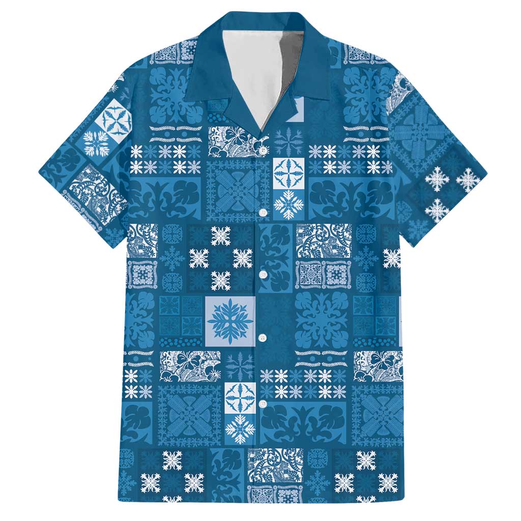 Vintage Hawaiian Quilting Patterns Hawaiian Shirt Blue Style Tribal Fabric Patchwork LT9 Blue - Polynesian Pride