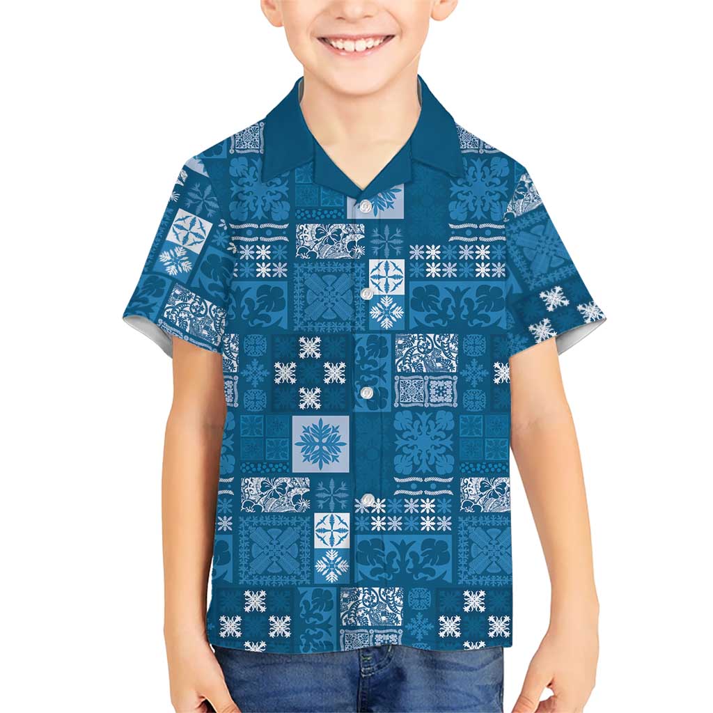 Vintage Hawaiian Quilting Patterns Hawaiian Shirt Blue Style Tribal Fabric Patchwork LT9 - Polynesian Pride