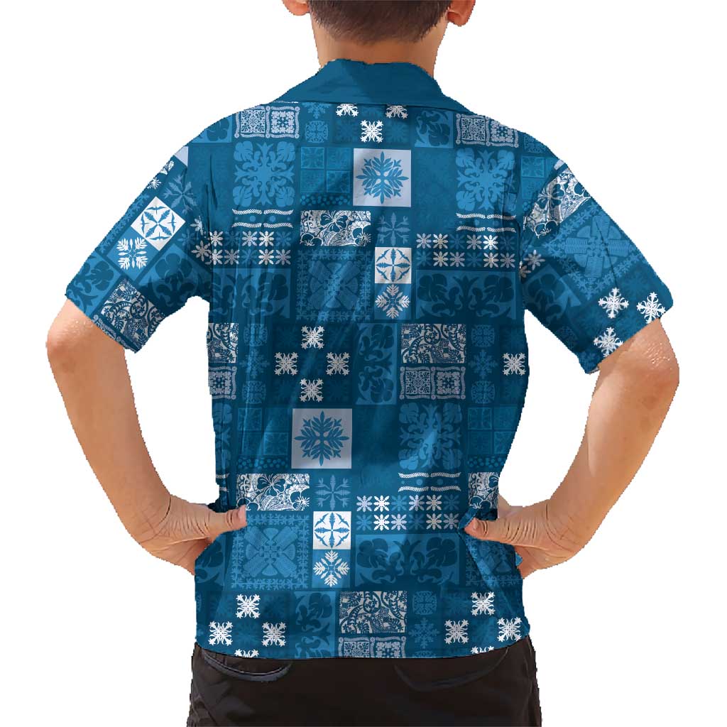 Vintage Hawaiian Quilting Patterns Hawaiian Shirt Blue Style Tribal Fabric Patchwork LT9 - Polynesian Pride
