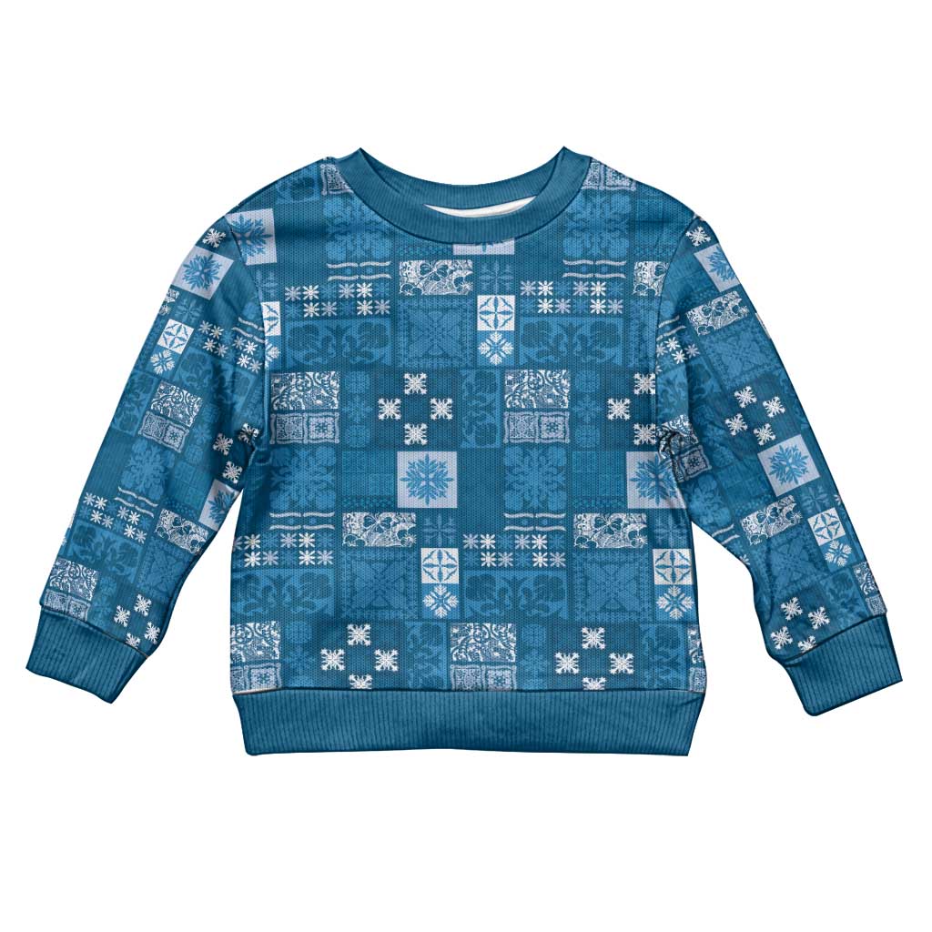 Vintage Hawaiian Quilting Patterns Kid Ugly Christmas Sweater Blue Style Tribal Fabric Patchwork LT9 Kid Blue - Polynesian Pride