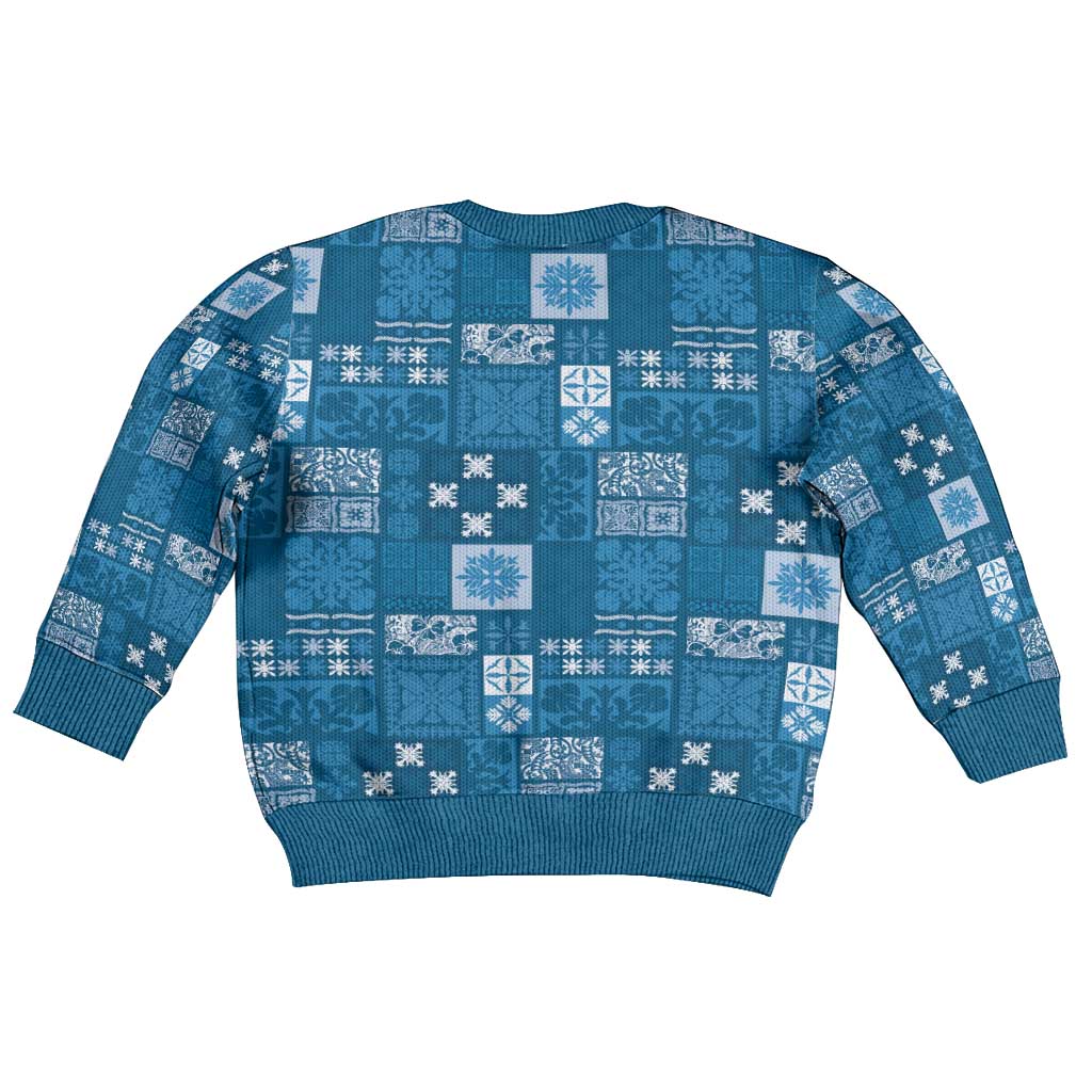 Vintage Hawaiian Quilting Patterns Kid Ugly Christmas Sweater Blue Style Tribal Fabric Patchwork LT9 - Polynesian Pride