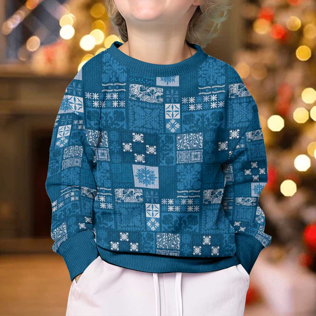 Vintage Hawaiian Quilting Patterns Kid Ugly Christmas Sweater Blue Style Tribal Fabric Patchwork LT9 - Polynesian Pride