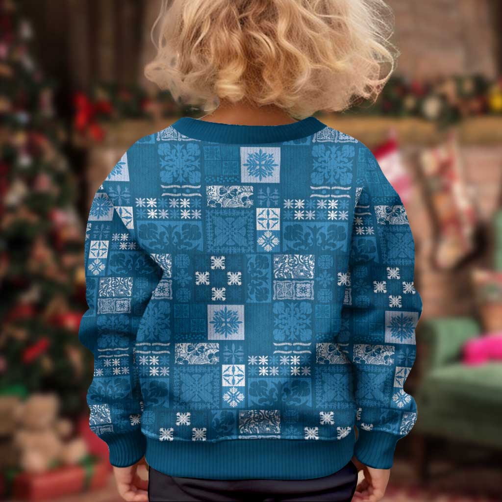 Vintage Hawaiian Quilting Patterns Kid Ugly Christmas Sweater Blue Style Tribal Fabric Patchwork LT9 - Polynesian Pride