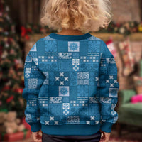 Vintage Hawaiian Quilting Patterns Kid Ugly Christmas Sweater Blue Style Tribal Fabric Patchwork LT9 - Polynesian Pride
