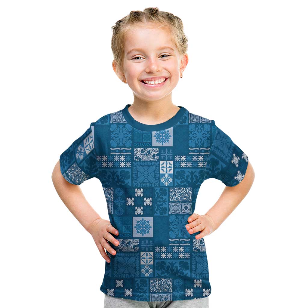 Vintage Hawaiian Quilting Patterns Kid T Shirt Blue Style Tribal Fabric Patchwork LT9 Blue - Polynesian Pride