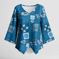 Vintage Hawaiian Quilting Patterns Kimono Sleeve Blouse Blue Style Tribal Fabric Patchwork LT9 Female Blue - Polynesian Pride