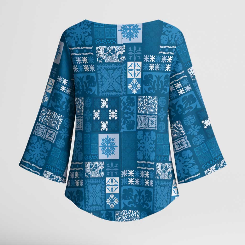 Vintage Hawaiian Quilting Patterns Kimono Sleeve Blouse Blue Style Tribal Fabric Patchwork LT9 - Polynesian Pride