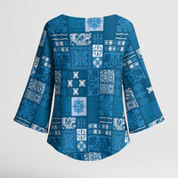 Vintage Hawaiian Quilting Patterns Kimono Sleeve Blouse Blue Style Tribal Fabric Patchwork LT9 - Polynesian Pride