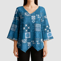 Vintage Hawaiian Quilting Patterns Kimono Sleeve Blouse Blue Style Tribal Fabric Patchwork LT9 - Polynesian Pride