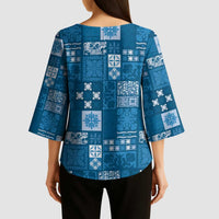 Vintage Hawaiian Quilting Patterns Kimono Sleeve Blouse Blue Style Tribal Fabric Patchwork LT9 - Polynesian Pride