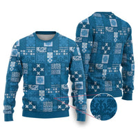 Vintage Hawaiian Quilting Patterns Ugly Christmas Sweater Blue Style Tribal Fabric Patchwork LT9 Blue - Polynesian Pride
