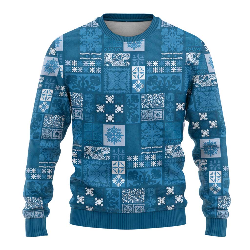 Vintage Hawaiian Quilting Patterns Ugly Christmas Sweater Blue Style Tribal Fabric Patchwork LT9 - Polynesian Pride