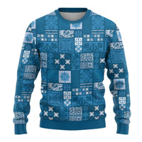 Vintage Hawaiian Quilting Patterns Ugly Christmas Sweater Blue Style Tribal Fabric Patchwork LT9 - Polynesian Pride