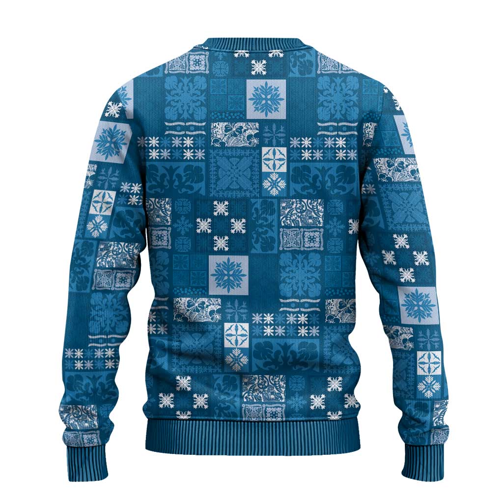 Vintage Hawaiian Quilting Patterns Ugly Christmas Sweater Blue Style Tribal Fabric Patchwork LT9 - Polynesian Pride