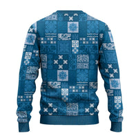 Vintage Hawaiian Quilting Patterns Ugly Christmas Sweater Blue Style Tribal Fabric Patchwork LT9 - Polynesian Pride