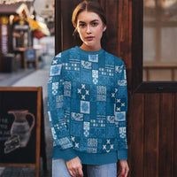 Vintage Hawaiian Quilting Patterns Ugly Christmas Sweater Blue Style Tribal Fabric Patchwork LT9 - Polynesian Pride