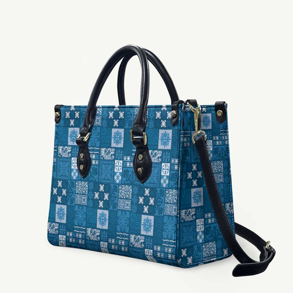 Vintage Hawaiian Quilting Patterns Leather Bag Blue Style Tribal Fabric Patchwork LT9 Blue - Polynesian Pride